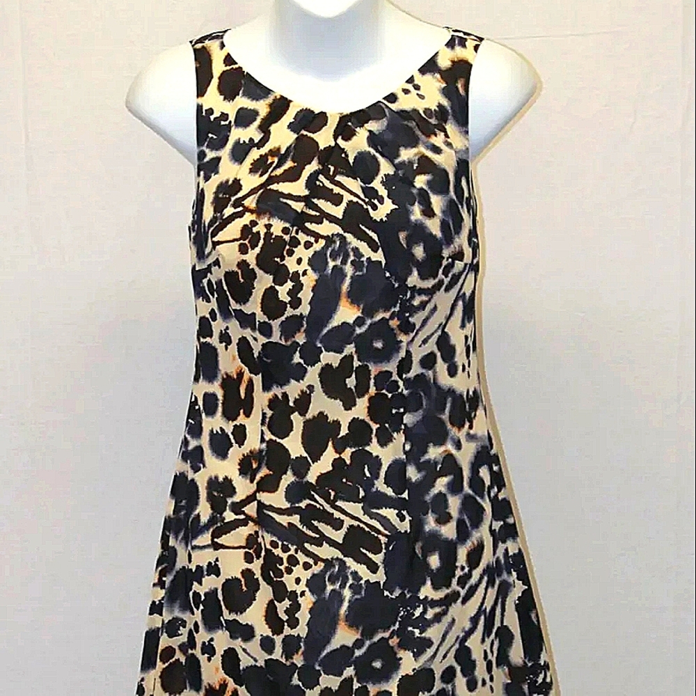 Ann Taylor Collections Cream and Black Animal Print Silk Dress - Size 12